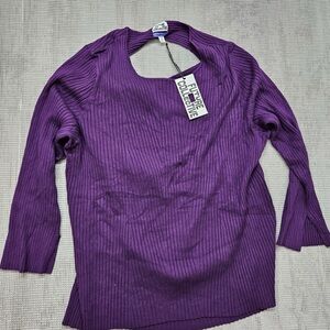 Elegant Purple Ribbed Women's Blouse